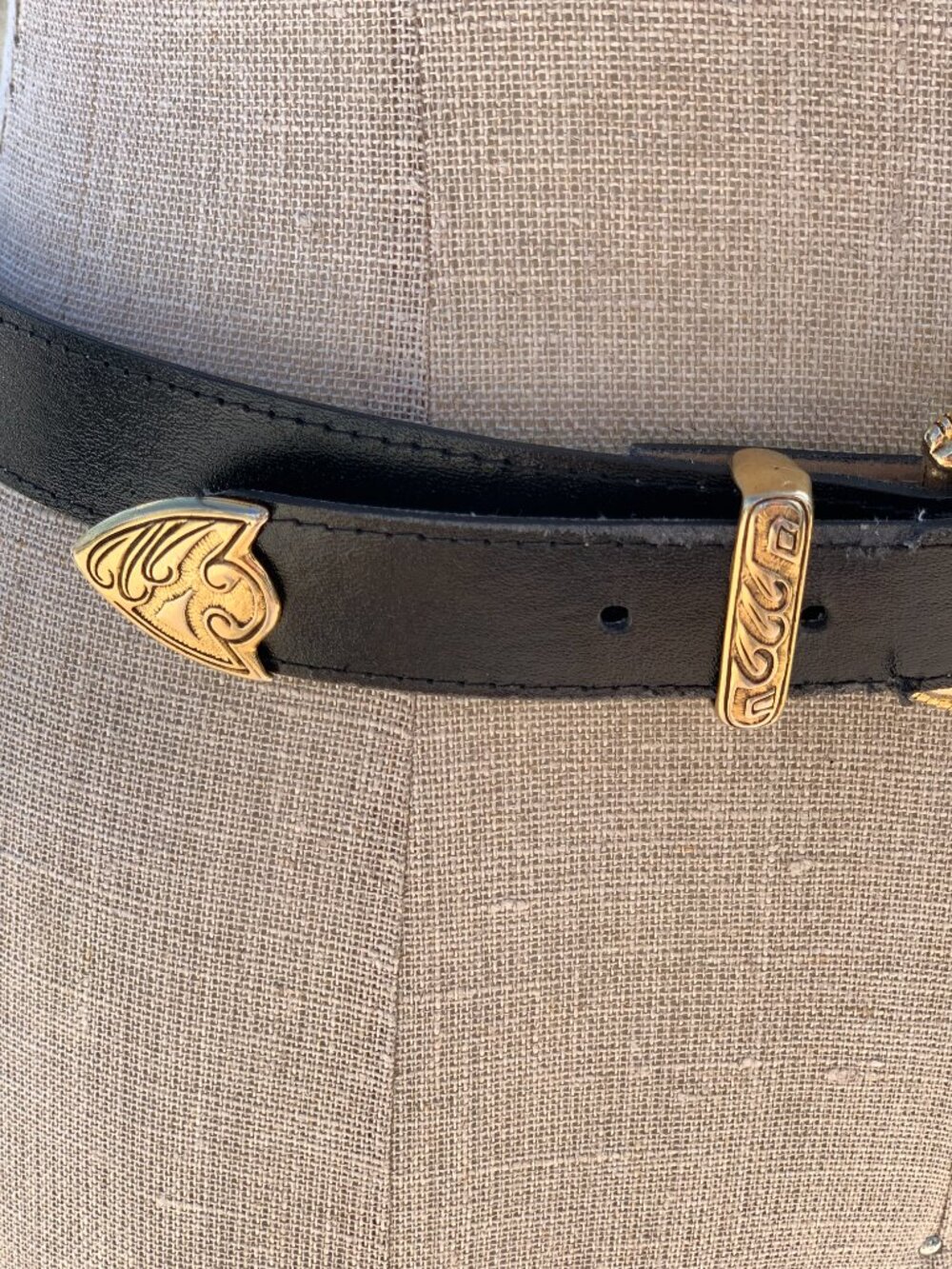 Vintage 90s Western Belt Women's M Black Leather Gold Buckle Southwestern Boho - Picture 5 of 15